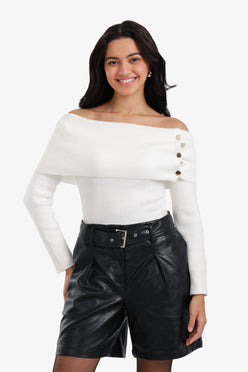 Off-Shoulder Ribbed Pullover