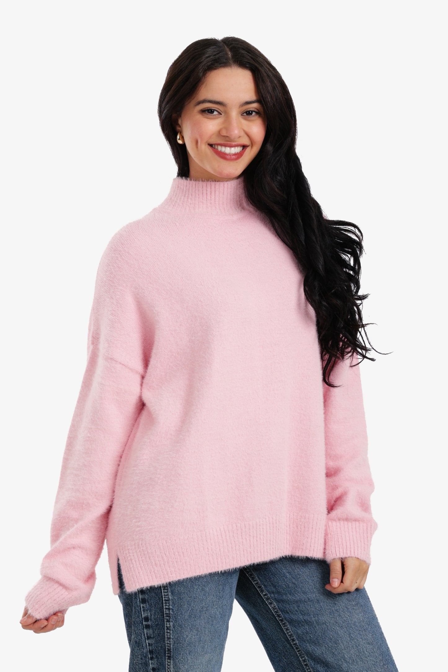 بلوفر واسع بياقة مرتفعة