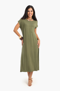 Solid Viscose Midi Dress