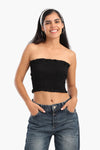 Textured Strapless Top with Frills