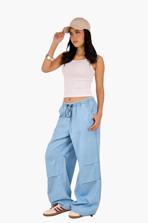 Relaxed Fit Drawstring Denim Pants