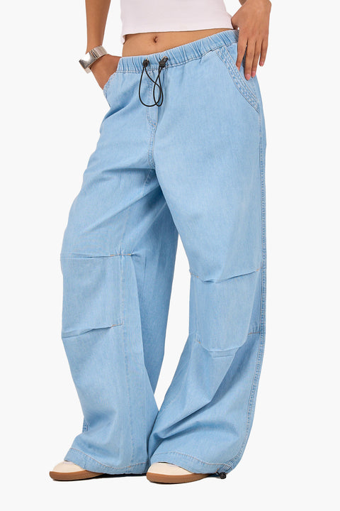 Relaxed Fit Drawstring Denim Pants