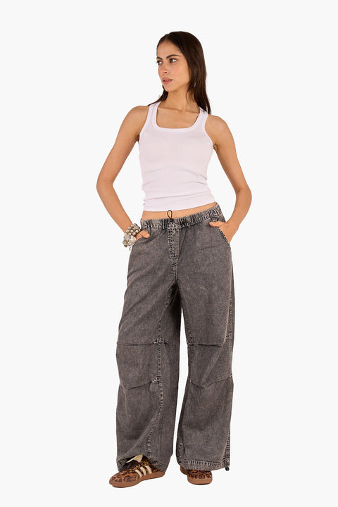 Relaxed Fit Drawstring Denim Pants