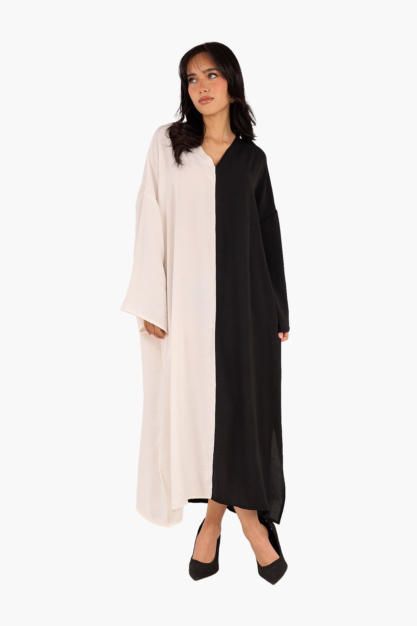 فستان برقبة V بلونين