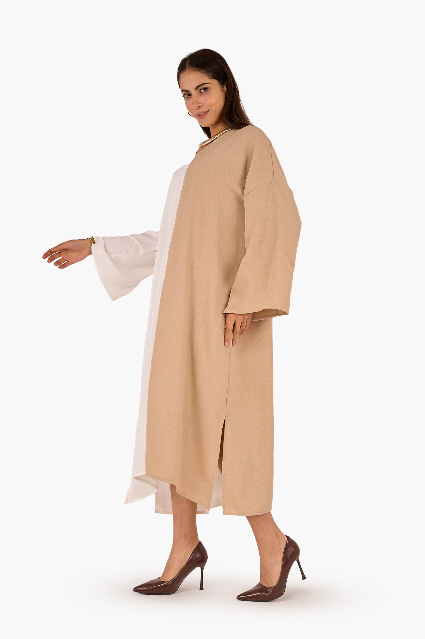 فستان برقبة V بلونين