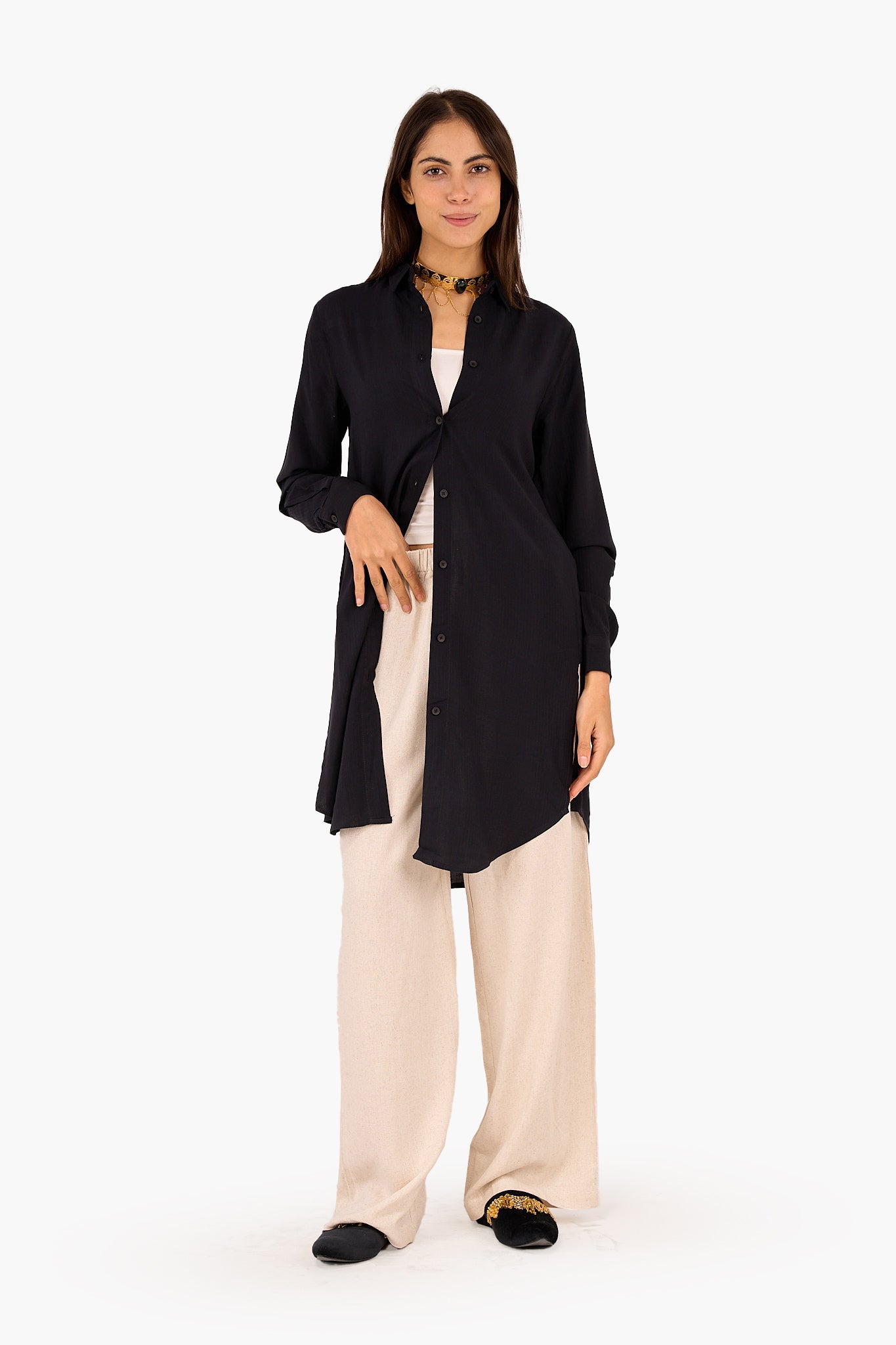 قميص طويل سادة رايون