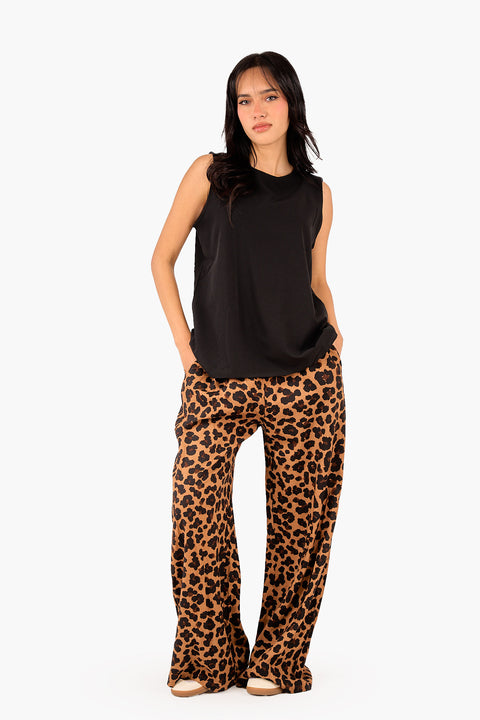 Leopard Print Tencel Pants