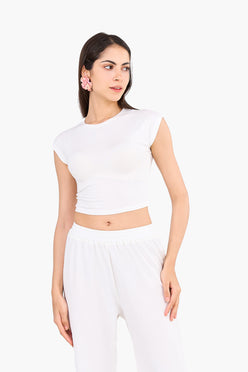 Cropped Crew Neck Viscose Top
