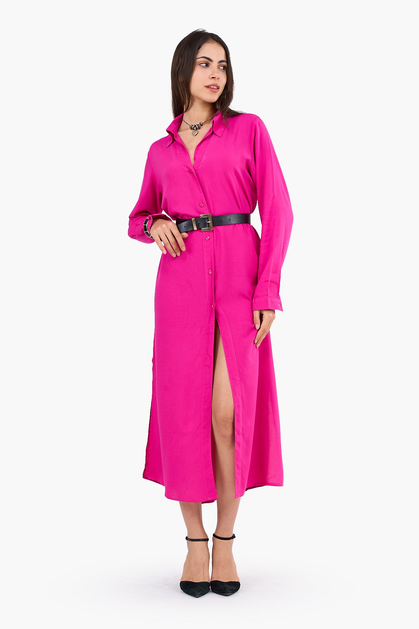 V-Collared Neck Shirt Dress