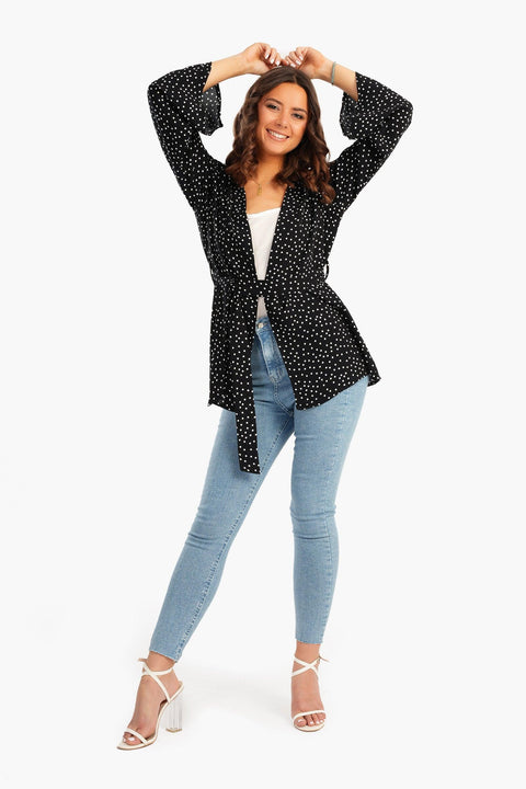 Dotted Kimono with Flared Sleeves