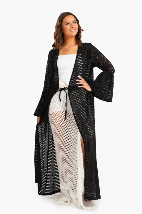 Fishnet Kimono with Drawstring