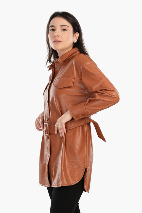 Leather Shirt with Waist Belt