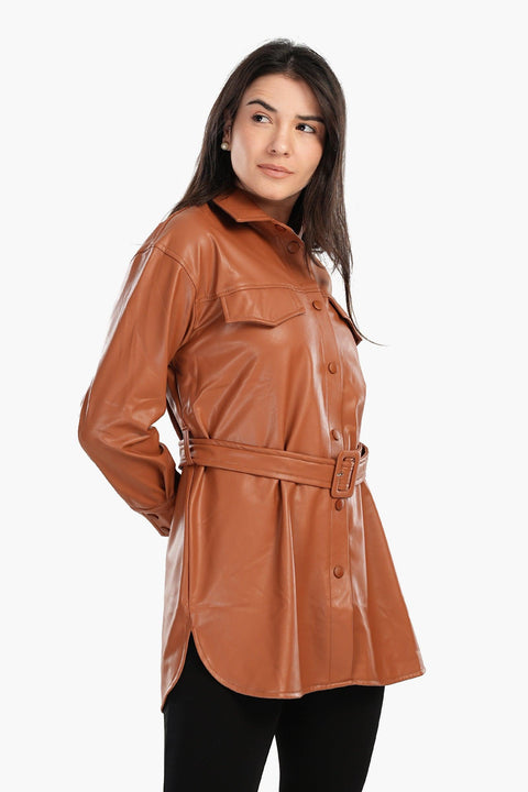 Leather Shirt with Waist Belt