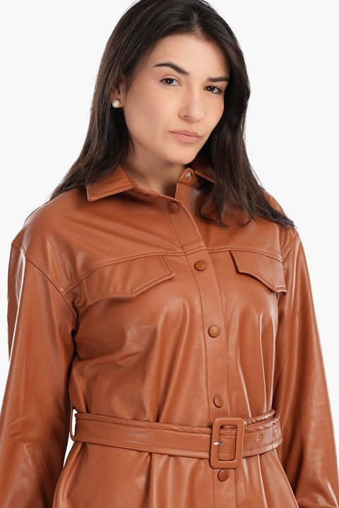 Leather Shirt with Waist Belt