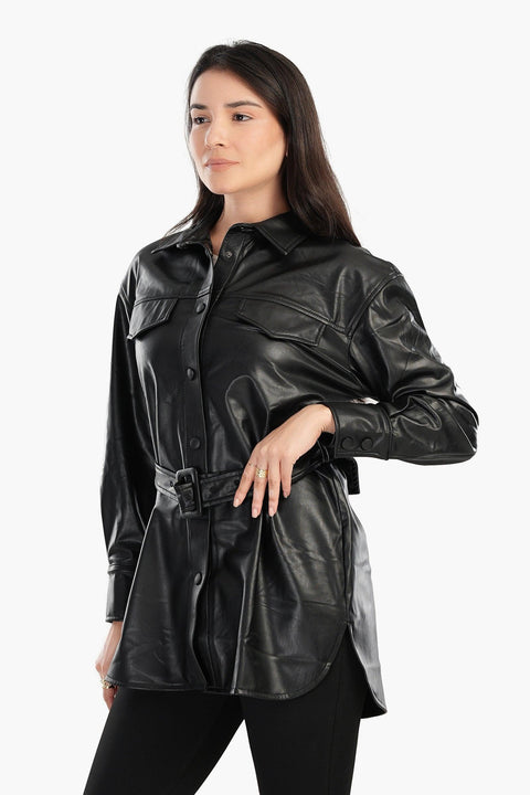 Leather Shirt with Waist Belt