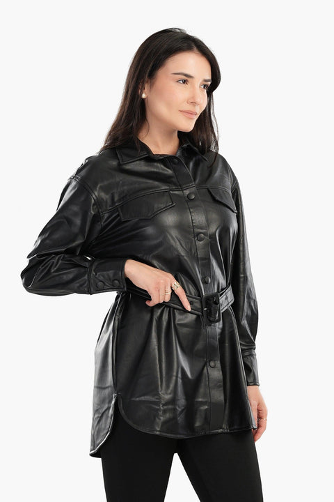 Leather Shirt with Waist Belt