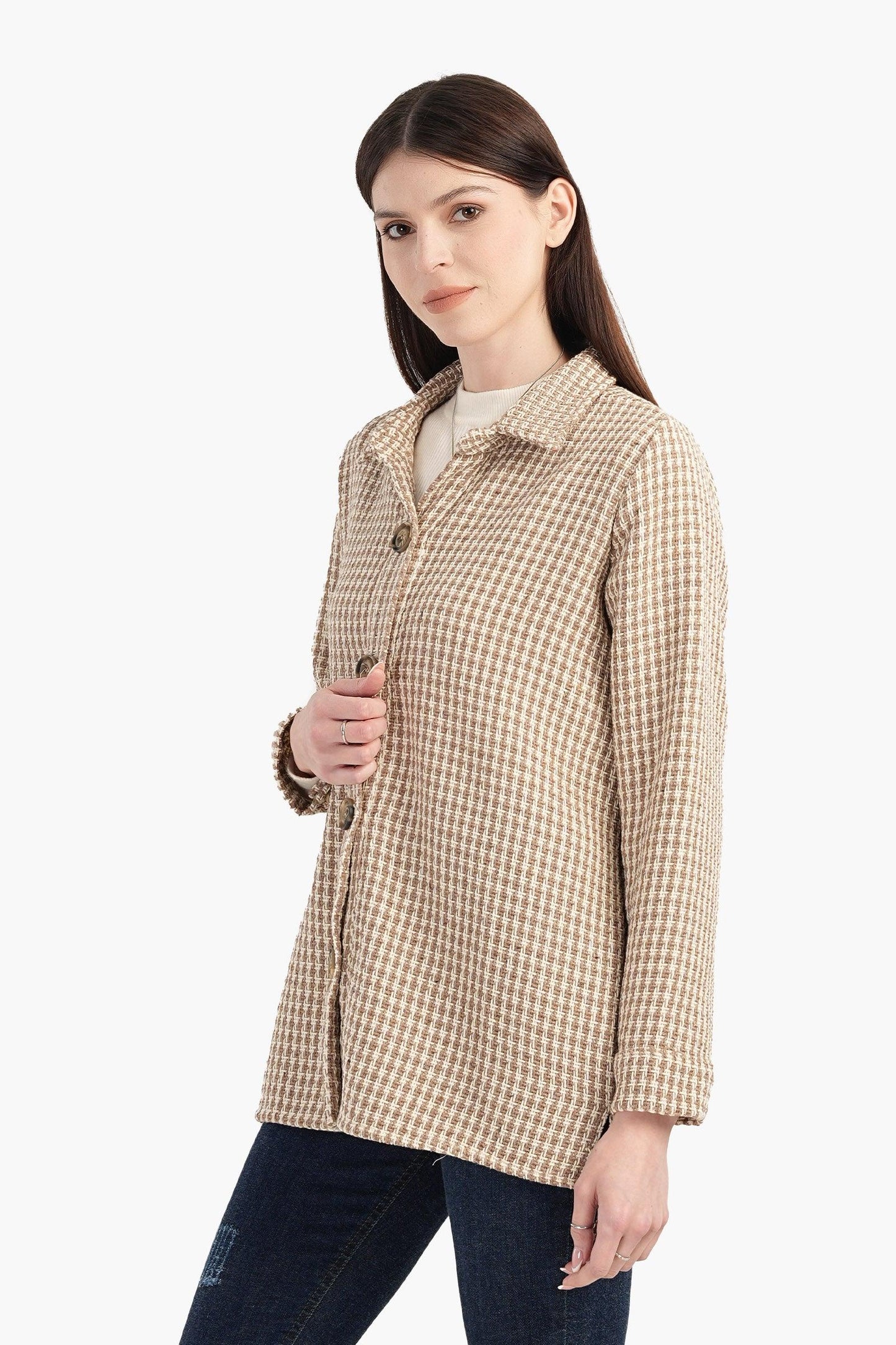 Tweed Button Closure Shirt