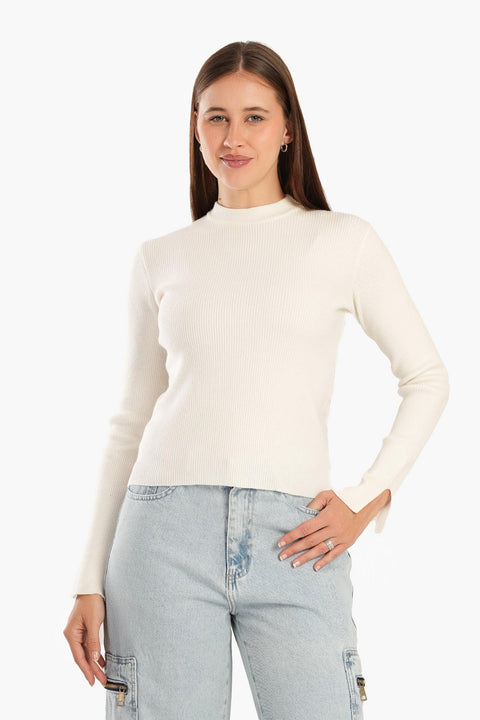 Mock Neck Ribbed Pullover