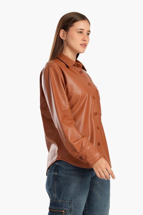 Leather Shirt with Snap Closure