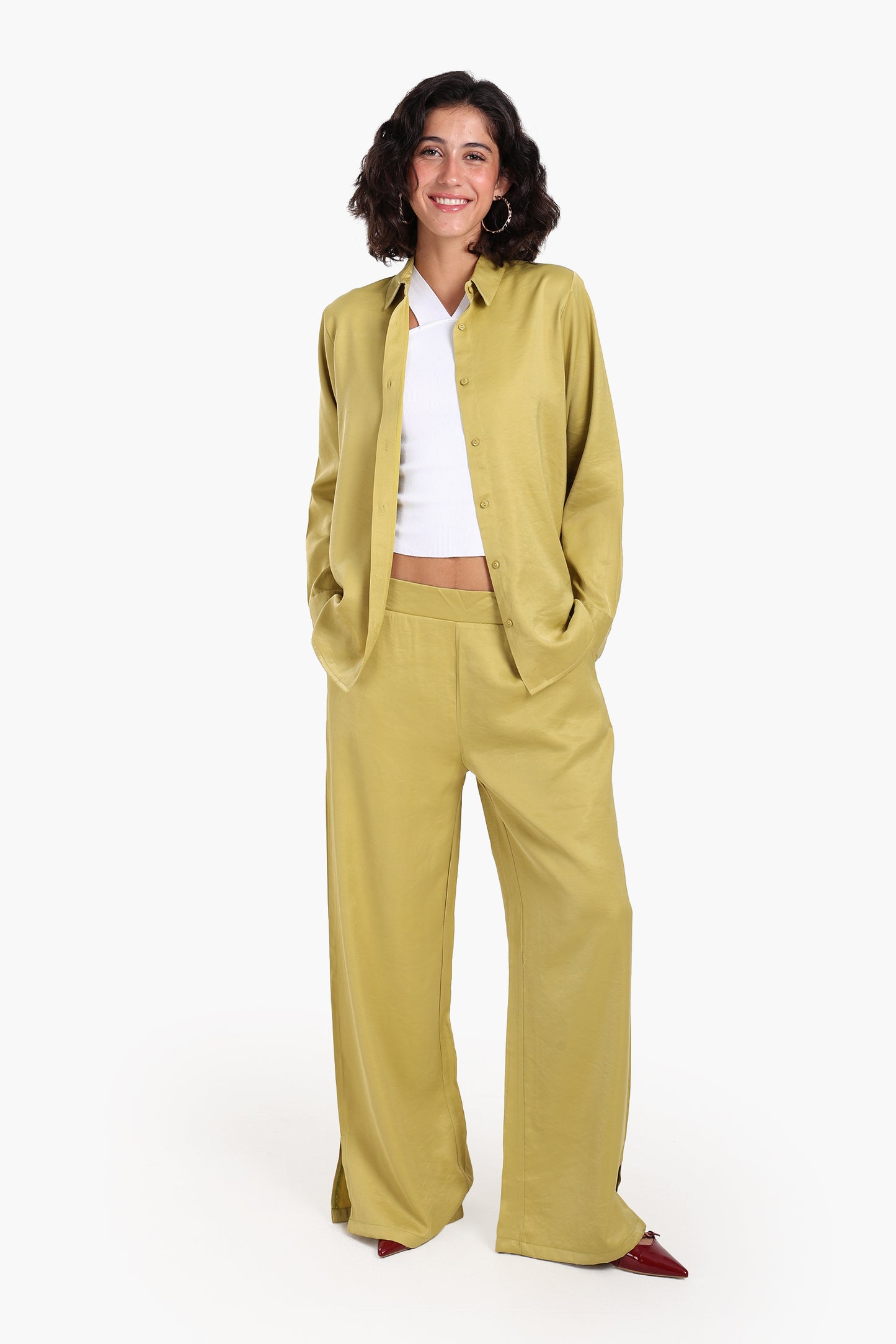 بنطلون وايد ليج بوسط عالي