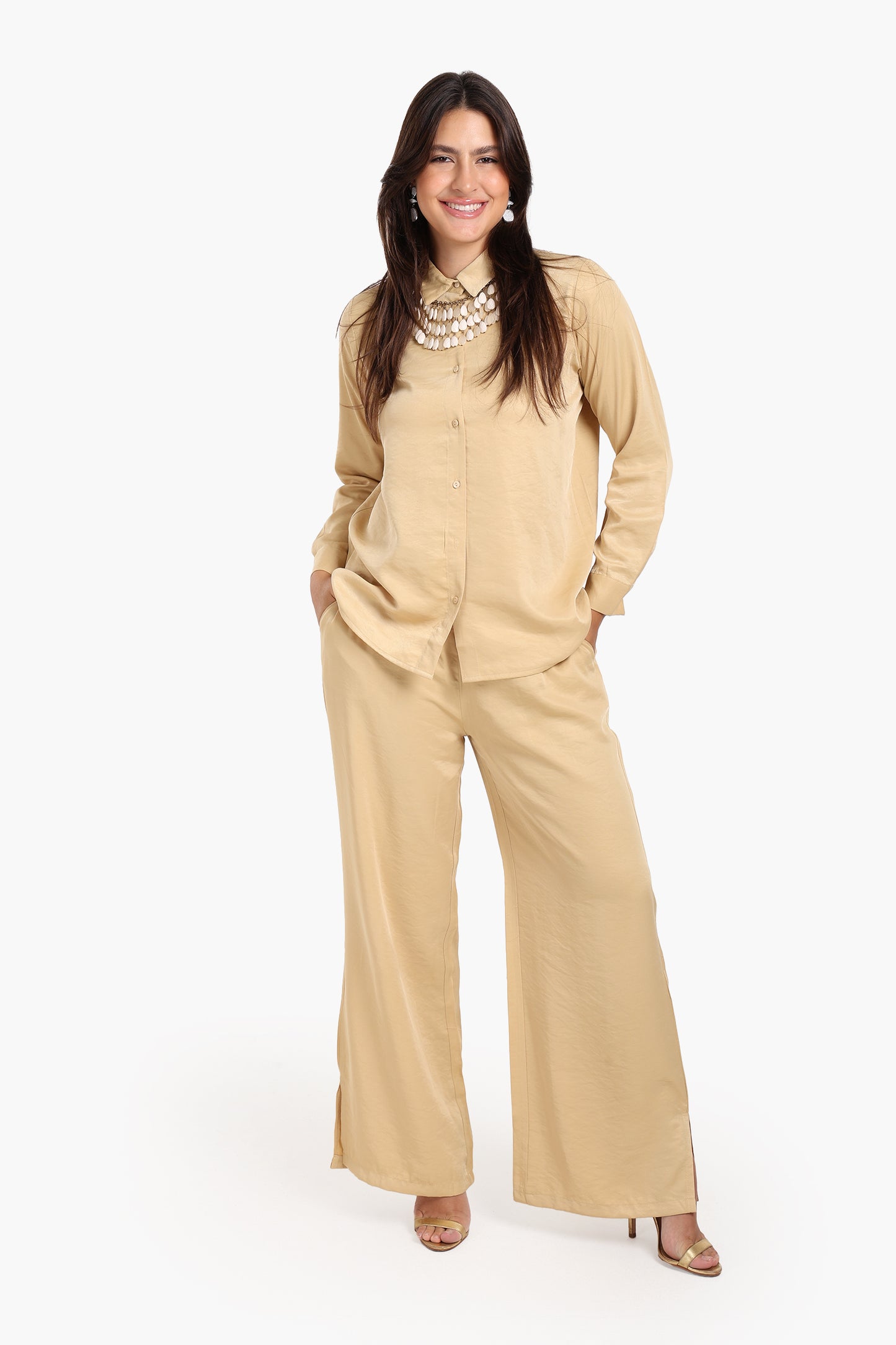 بنطلون وايد ليج بوسط عالي