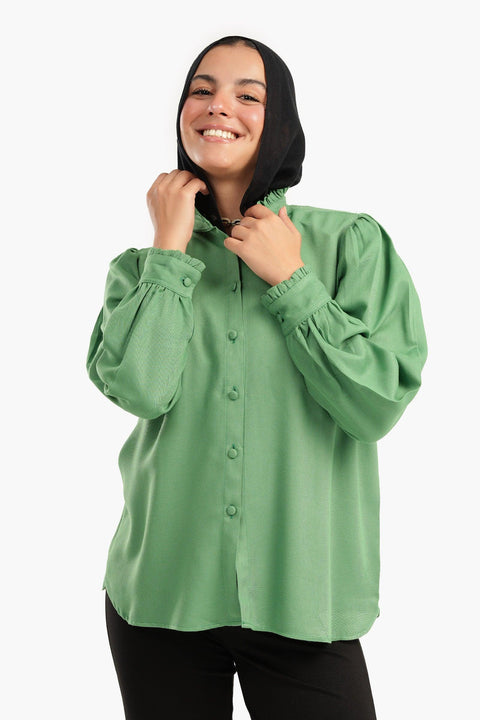 Blouse with Ruffled Stand Collar