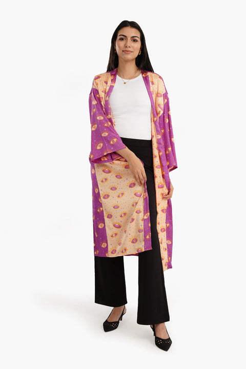 Color Block Satin Kimono