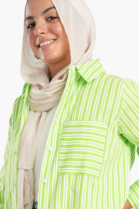 Lime Shirt with White Stripes