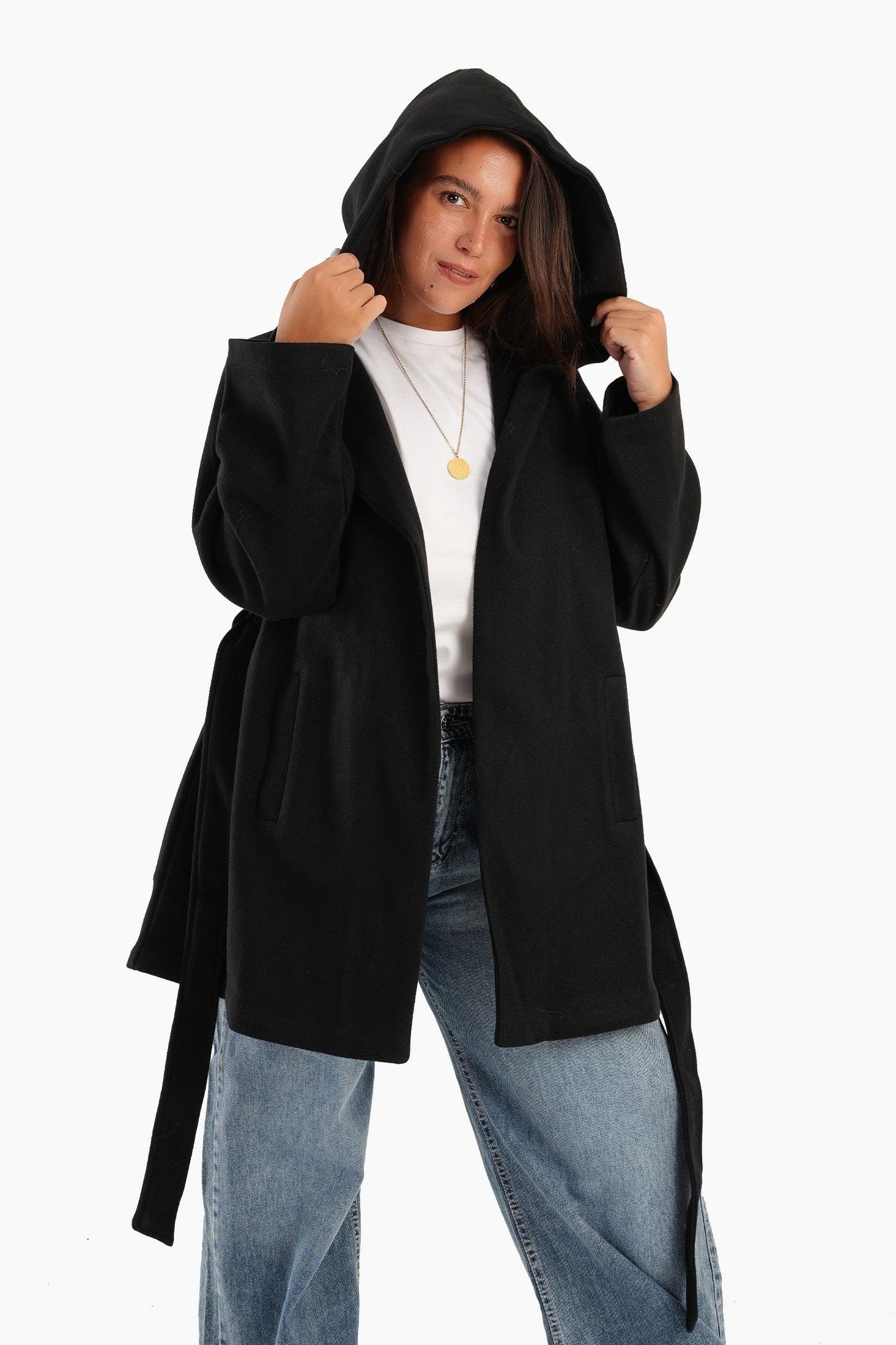 Hooded Wool Blend Coat