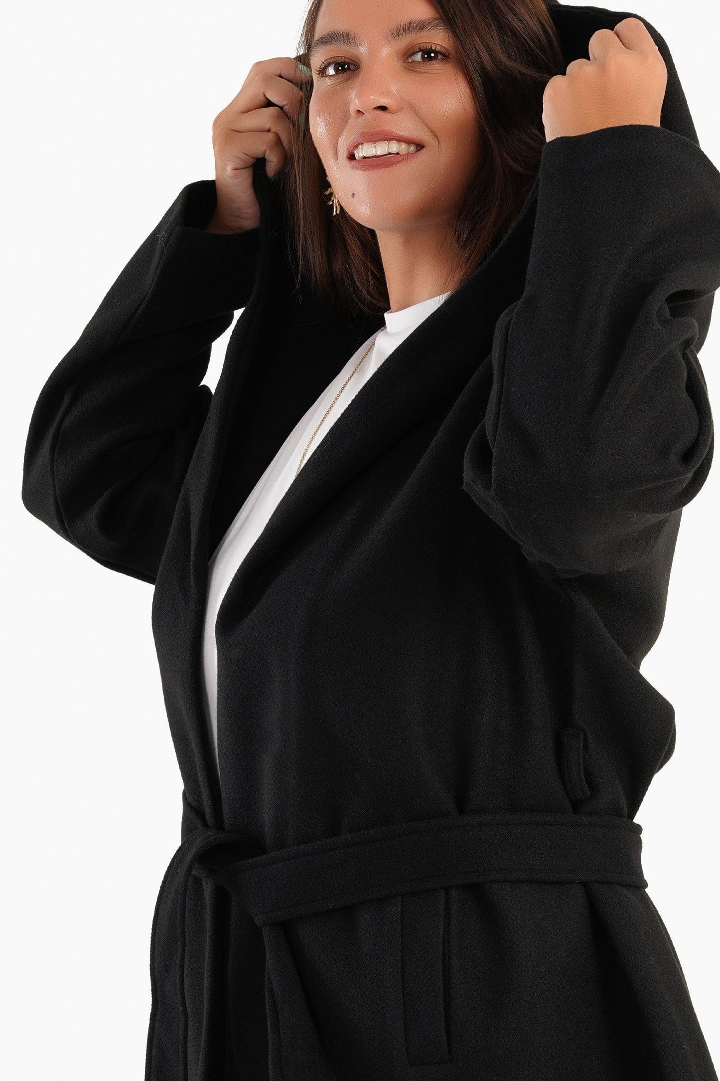 Hooded Wool Blend Coat