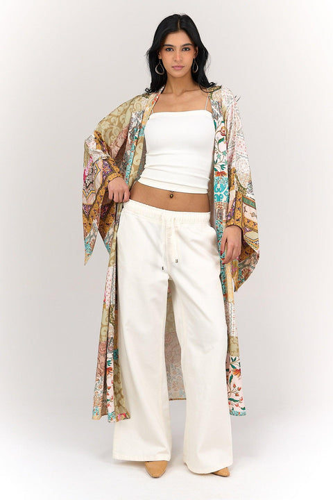 Flared Sleeves Printed Kimono