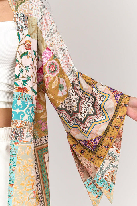 Flared Sleeves Printed Kimono