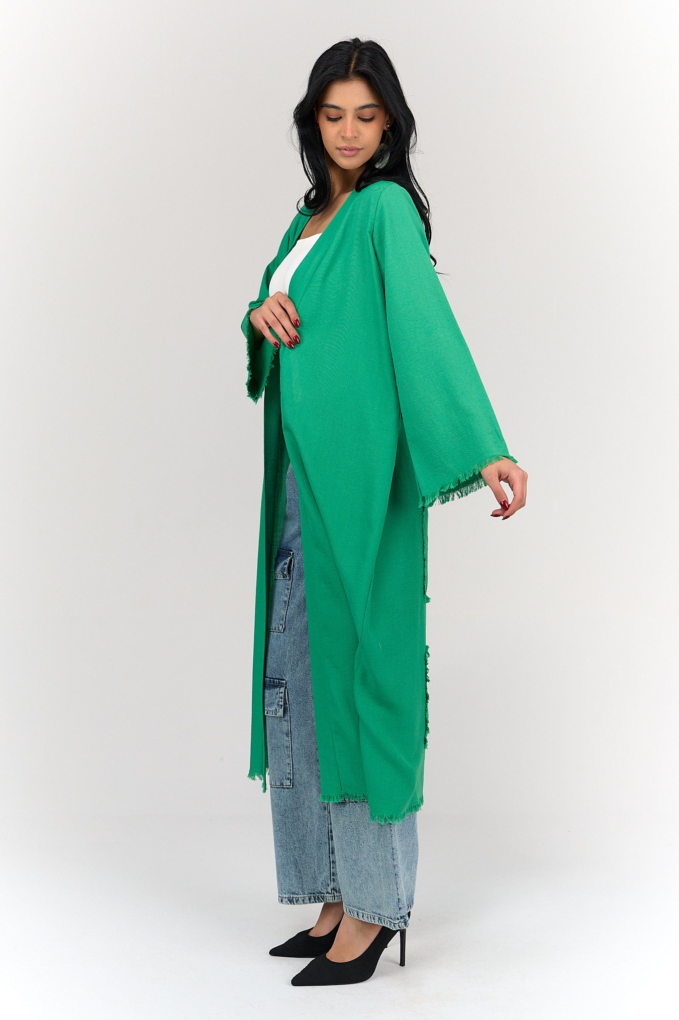 كيمونو مزين برقعات من الظهر