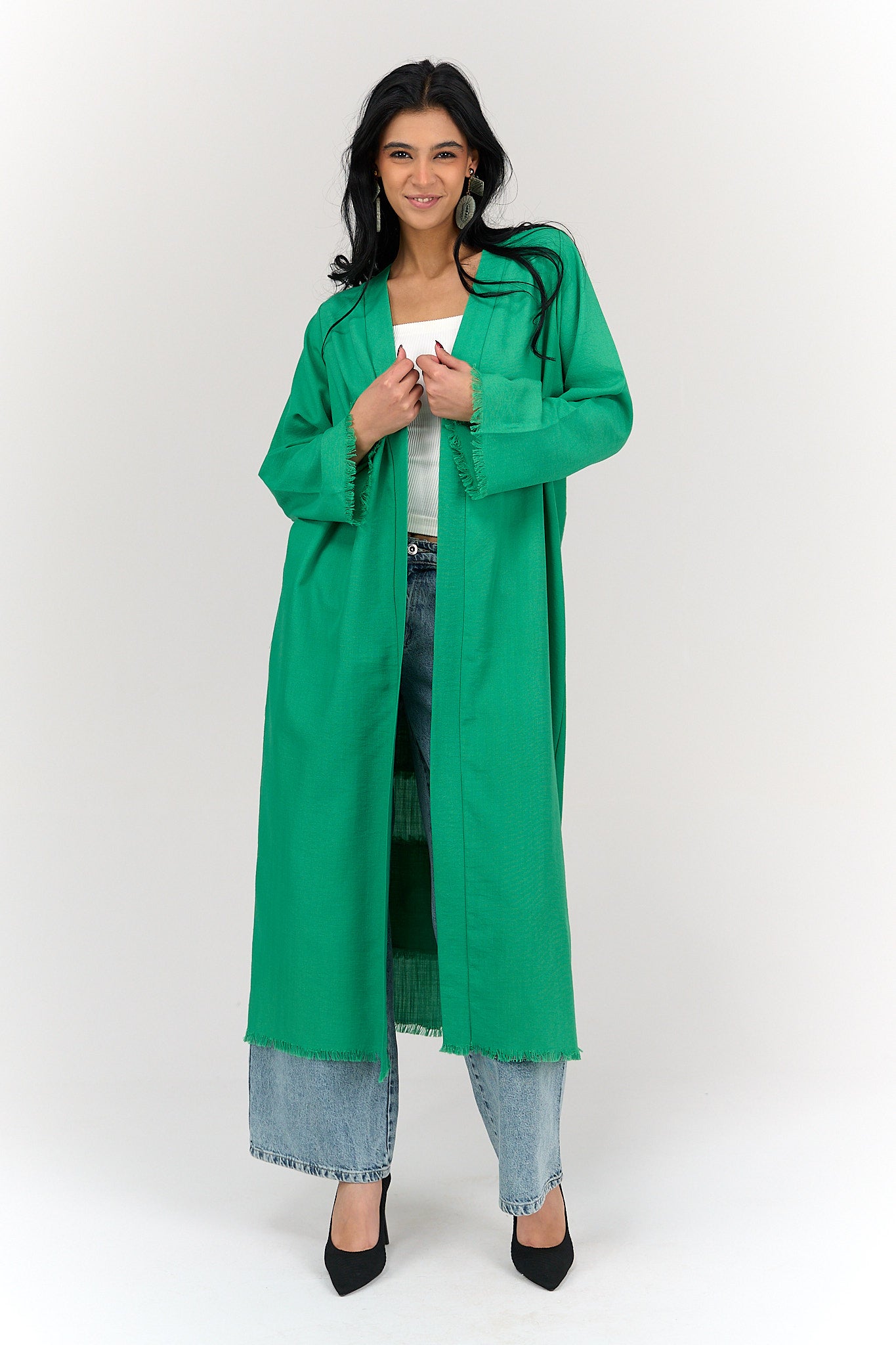 كيمونو مزين برقعات من الظهر