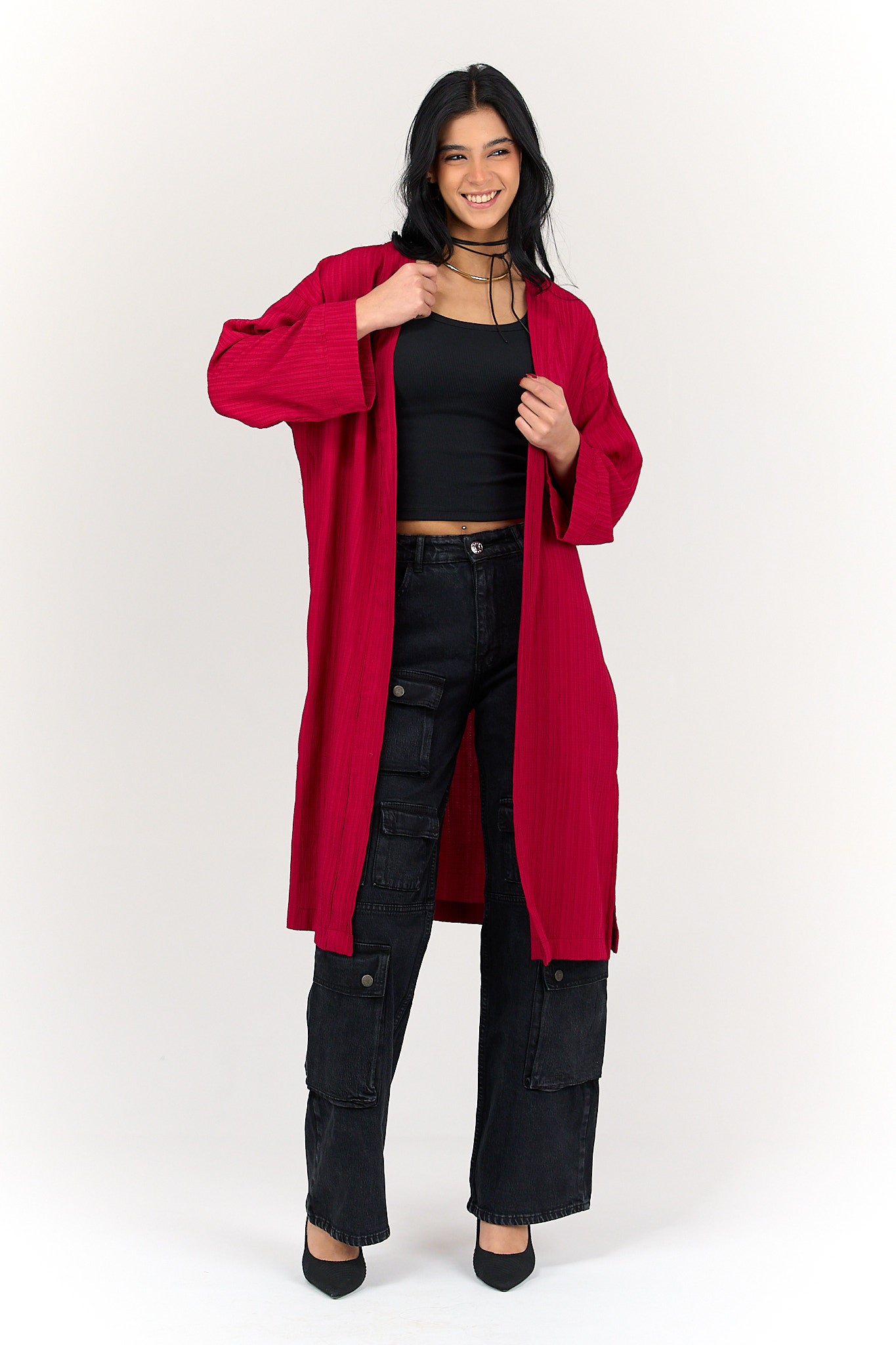 كيمونو ميدي بملمس بارز