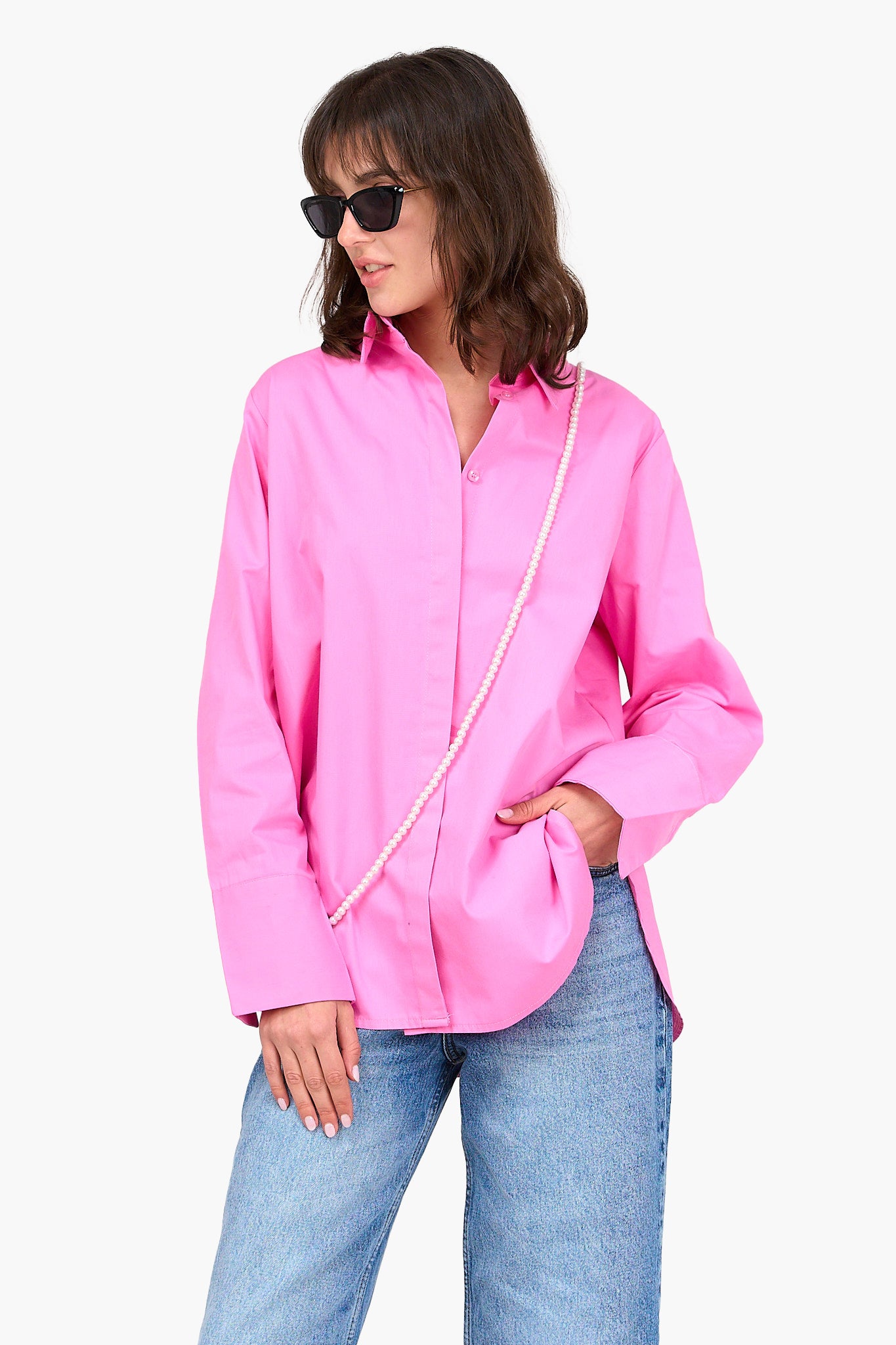 قميص بوبلين بأزرار مخفية