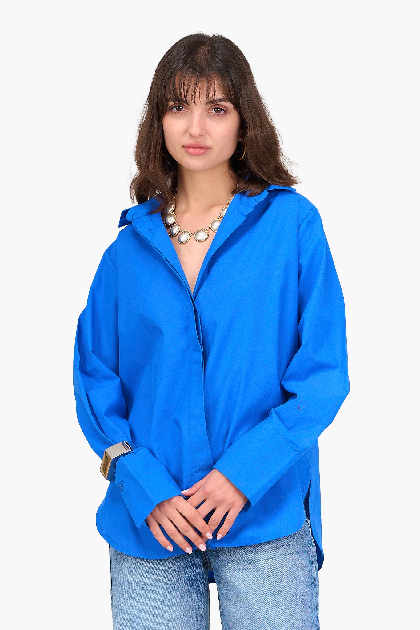 قميص بوبلين بأزرار مخفية