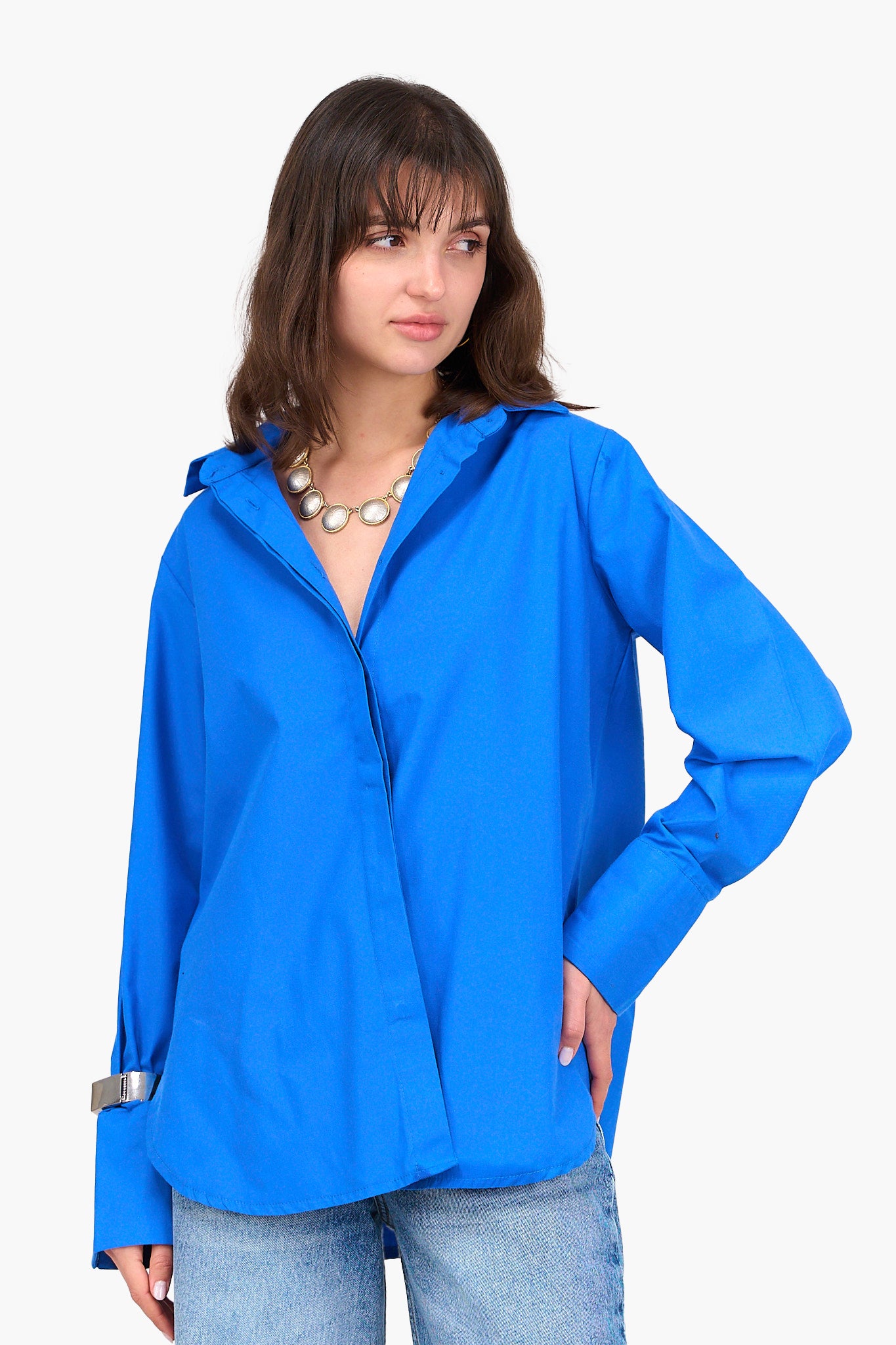 قميص بوبلين بأزرار مخفية