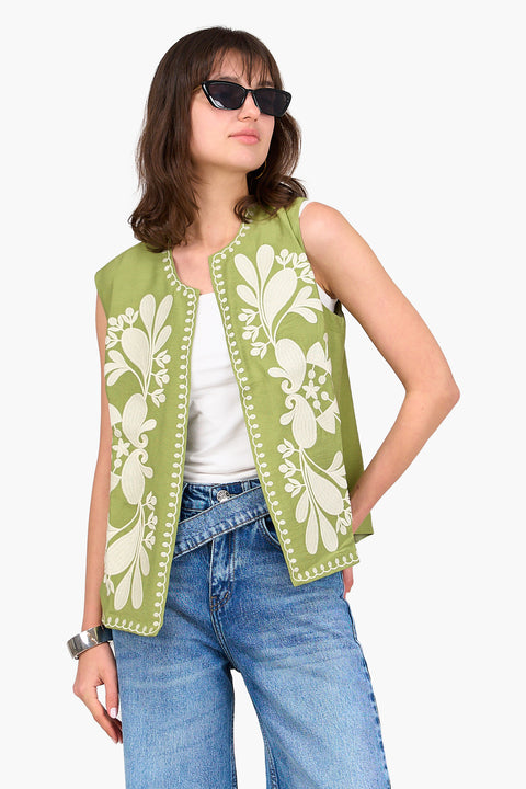 Embroidered Tencel Vest