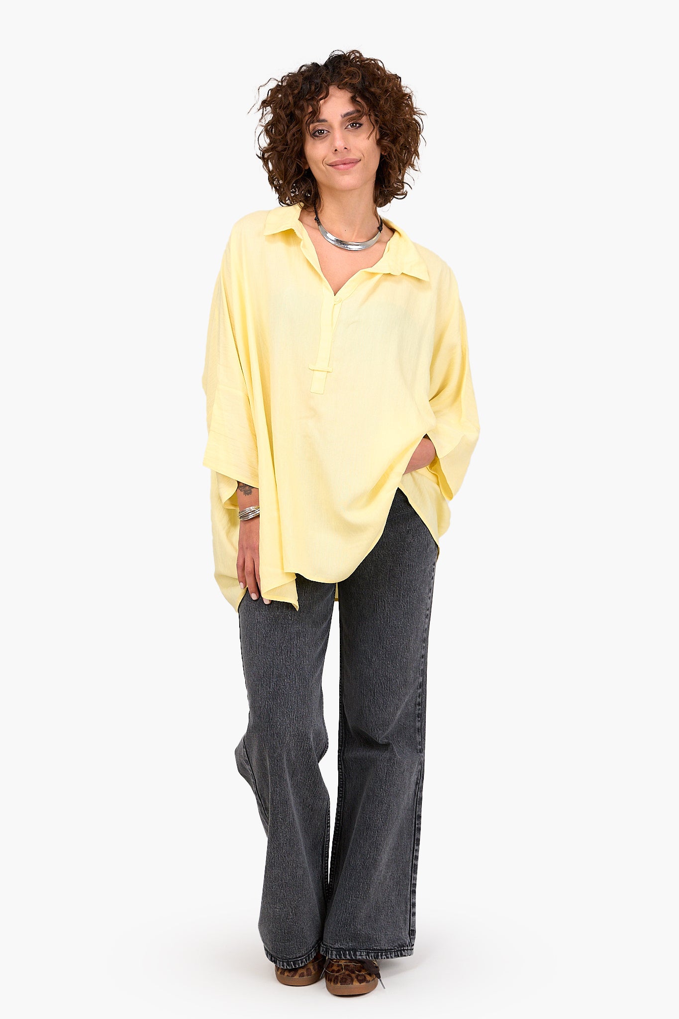 Half Placket Oversized Shirt