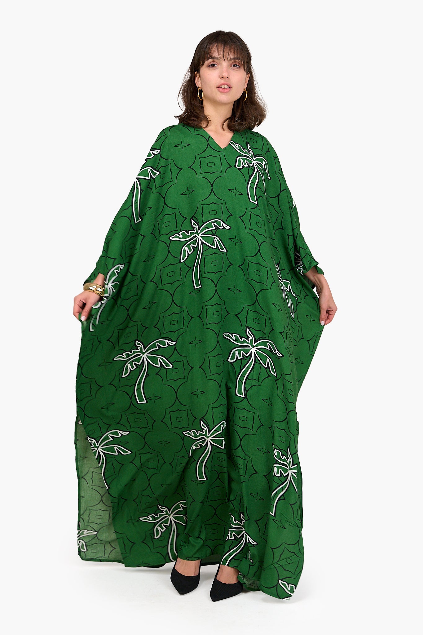 Palm Printed Green Abaya