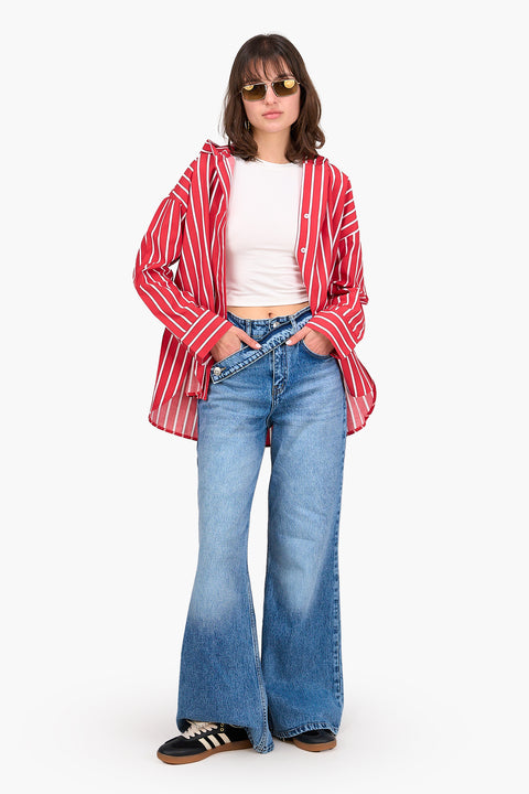 Striped Hooded Viscose Shirt