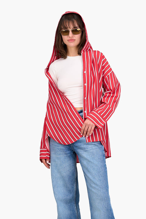 Striped Hooded Viscose Shirt