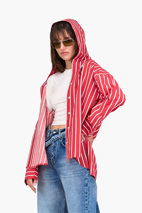 Striped Hooded Viscose Shirt