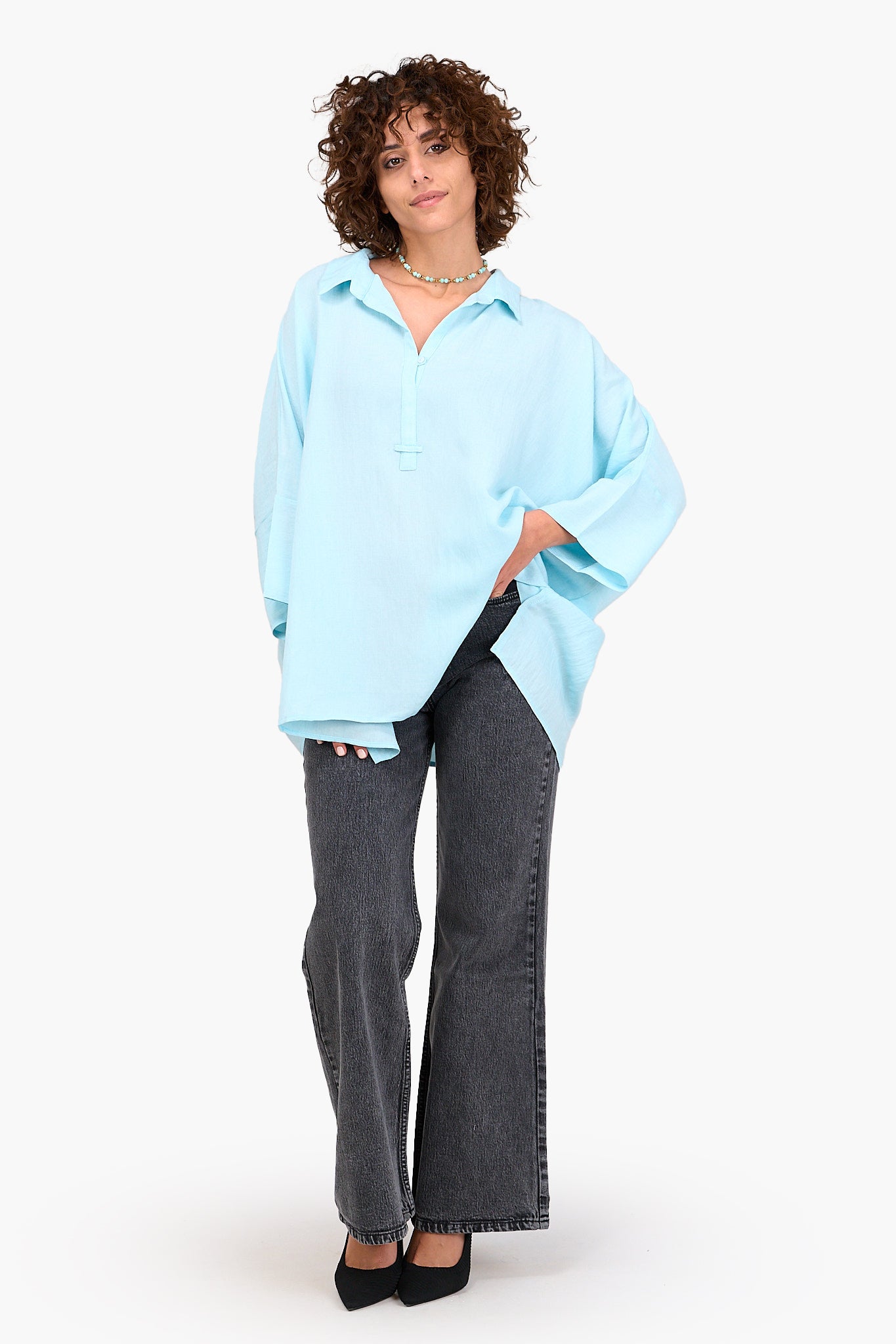 Half Placket Oversized Shirt