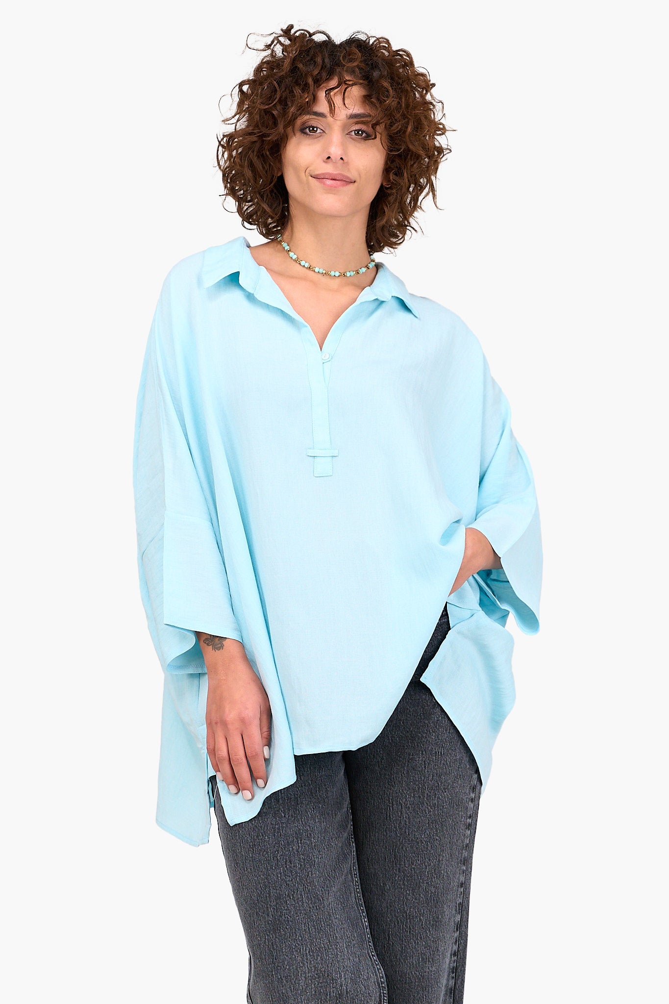 Half Placket Oversized Shirt
