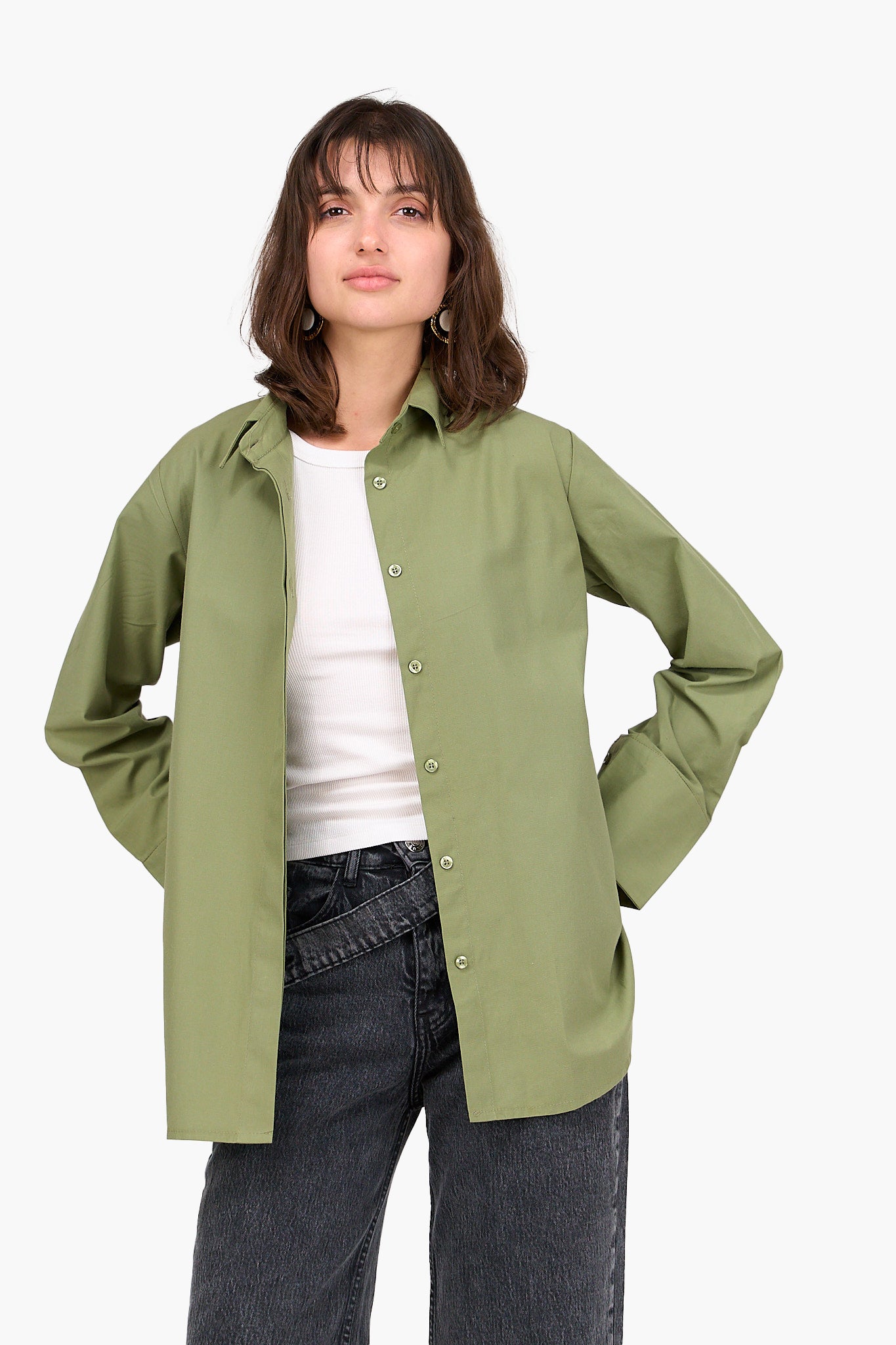 قميص بوبلين بأزرار مخفية