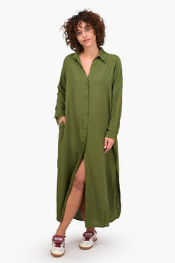 V-Collared Neck Shirt Dress